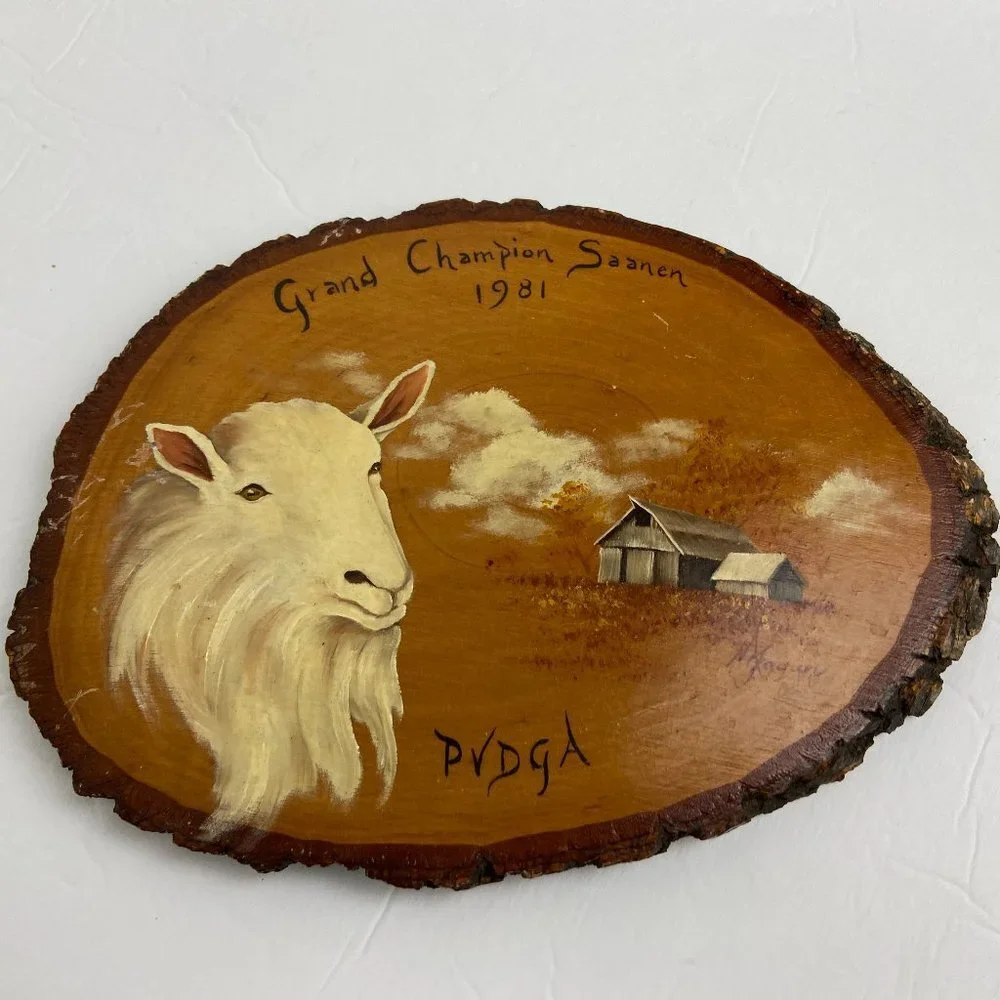 Vintage 1981s Wooden Decor Goat Village Artist